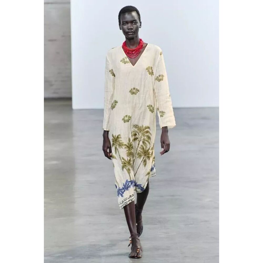 ZARA RAMIE PRINTED TUNIC MIDI MAXI DRESS ZW COLLECTION ref 3390/170